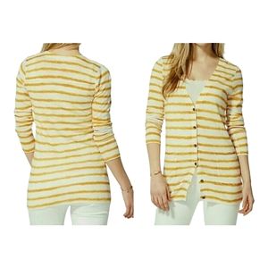 Lucky Brand Yellow White Striped V Neck Cardigan Summer Beachy Vacation